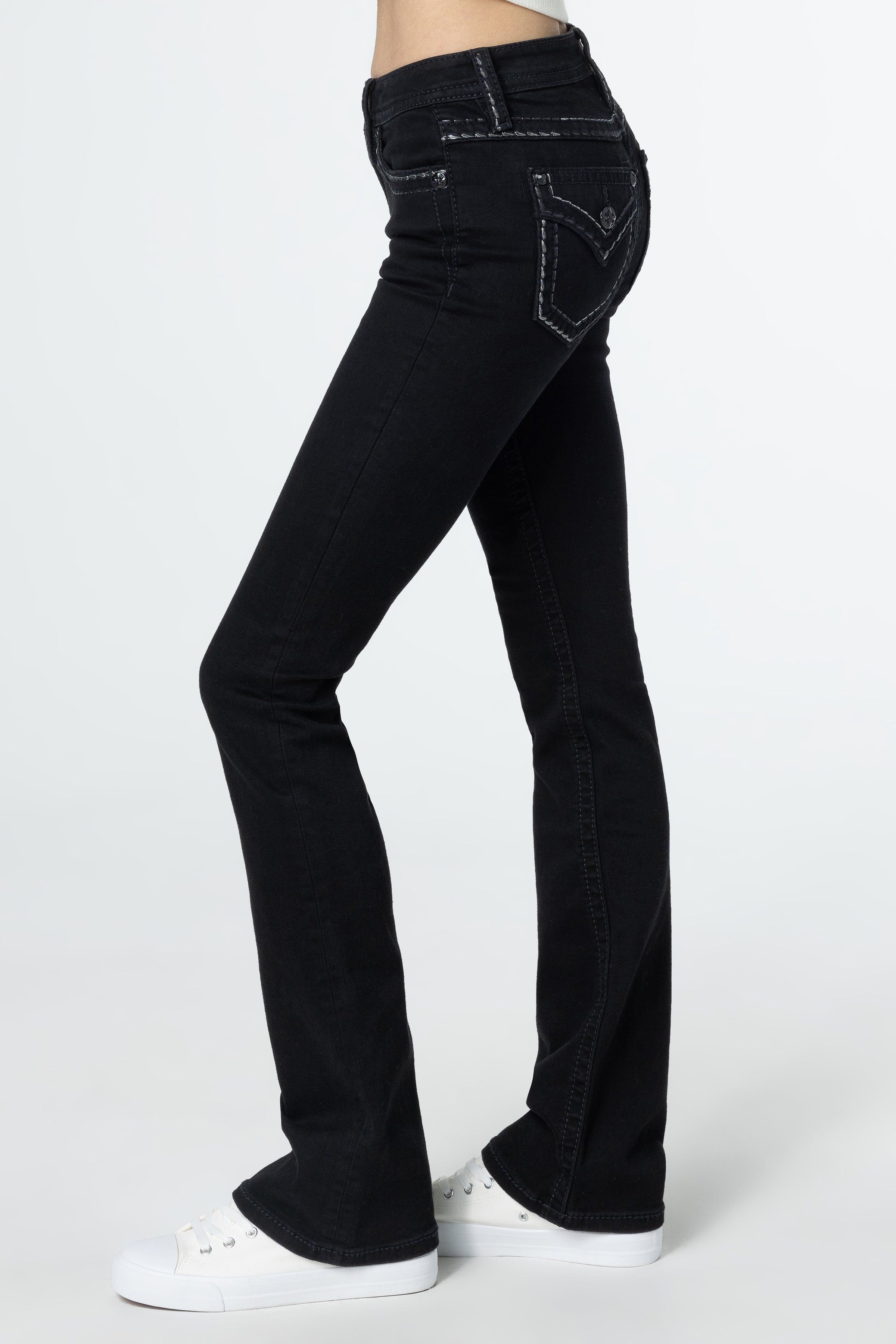 Silver Metallic Classic Black Bootcut Jeans | Only $119.00