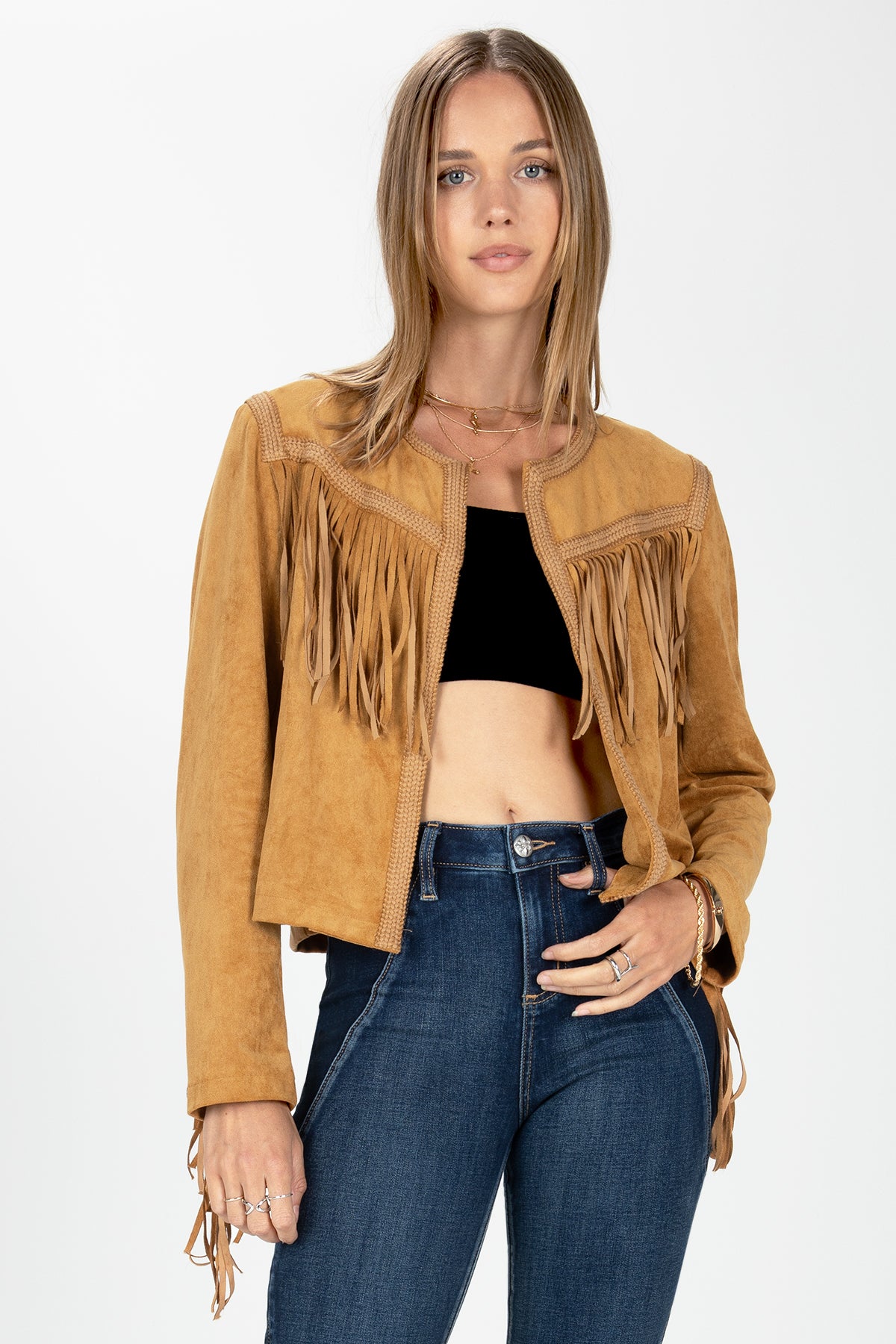 Tan suede hotsell tassel jacket