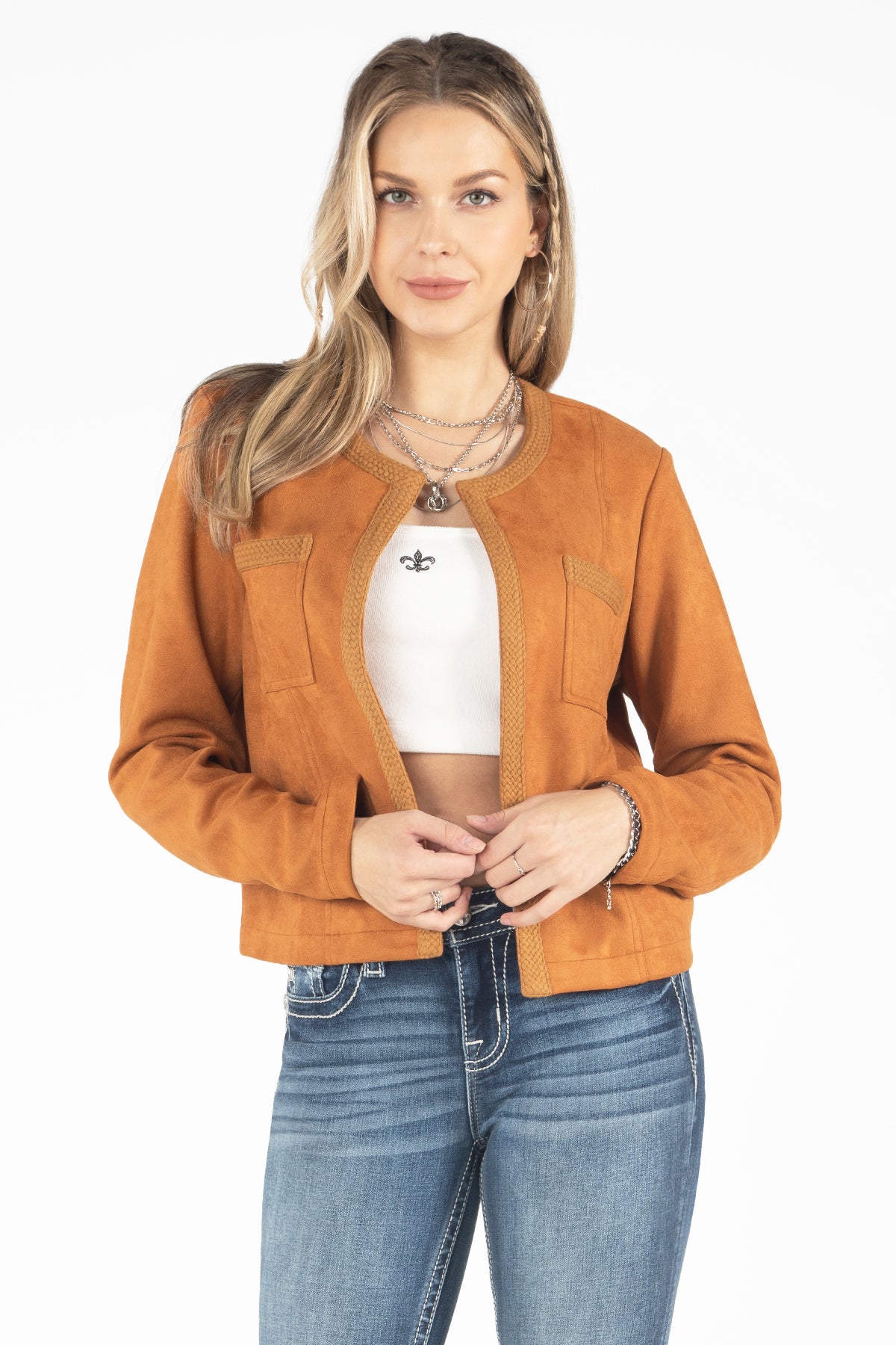 Tan faux clearance suede jacket womens