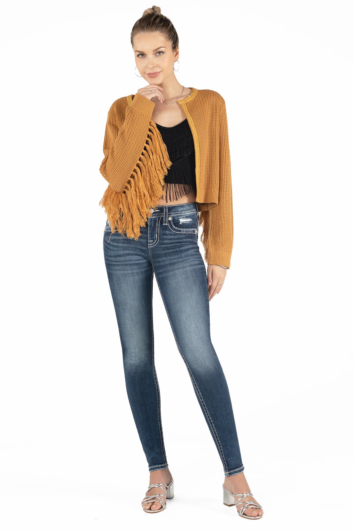 Fringe Knitted Cardigan | Only $69.00 | Brown | Miss Me