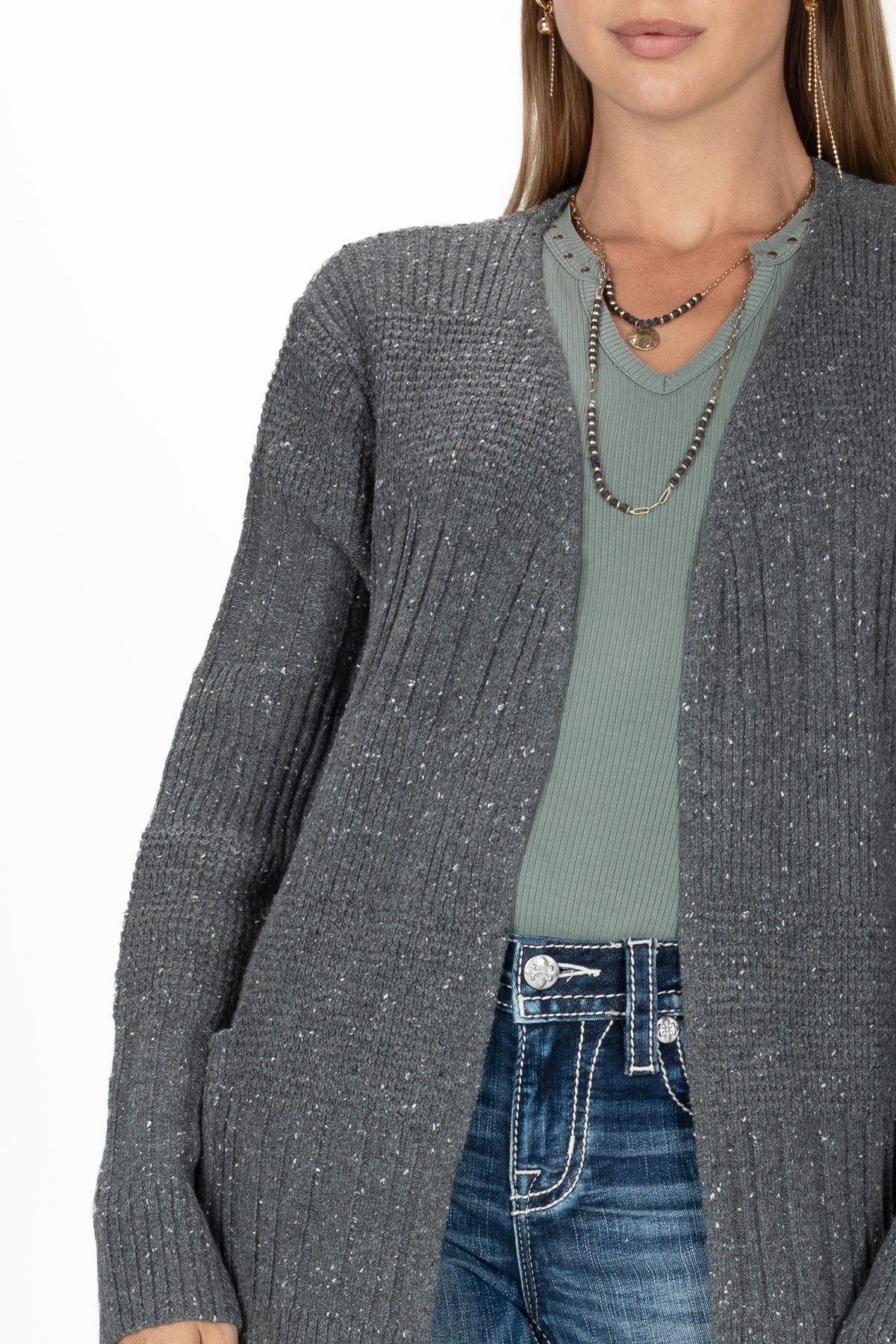 Speckled Knit Long Cardigan | Only $84.00 | Multi Beige, Multi