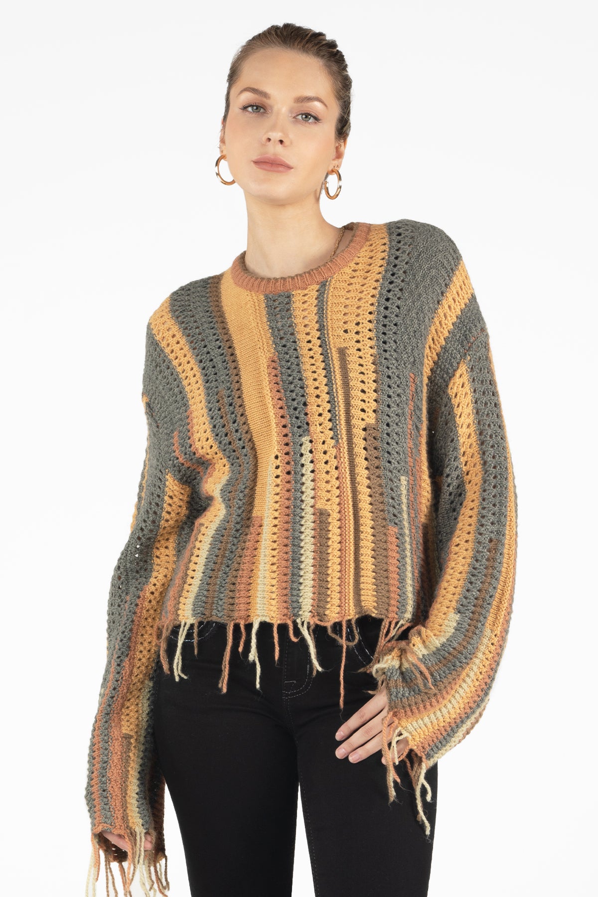 Autumn Fringe Knitted Sweater | Only $79.00 | Rust Brown | Miss Me