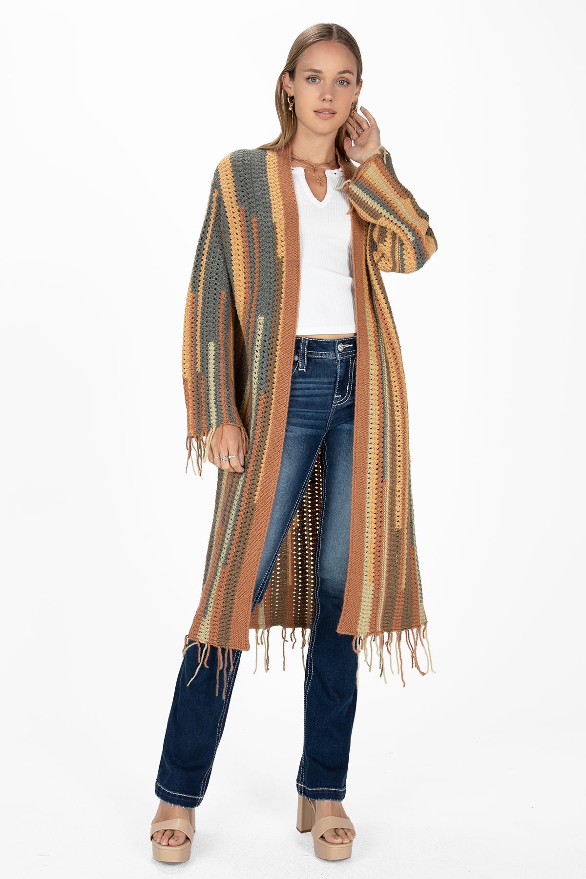 Autumn Fringe Knitted Long cardigan