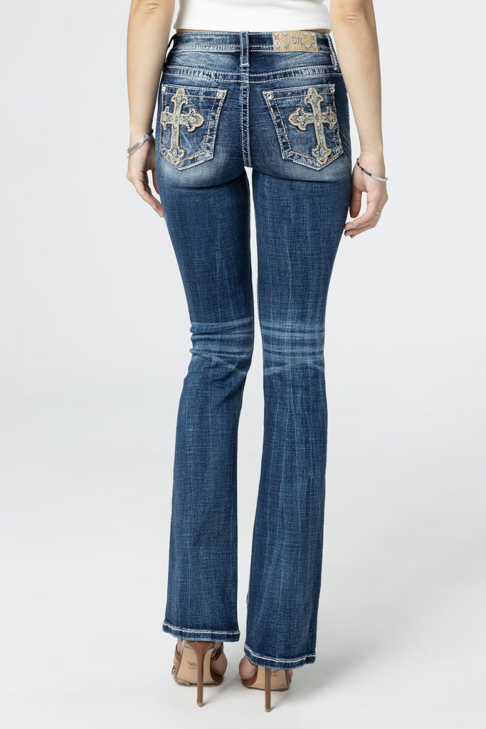 Miss Me Cross Embroidered Back Pocket Bootcut Jeans