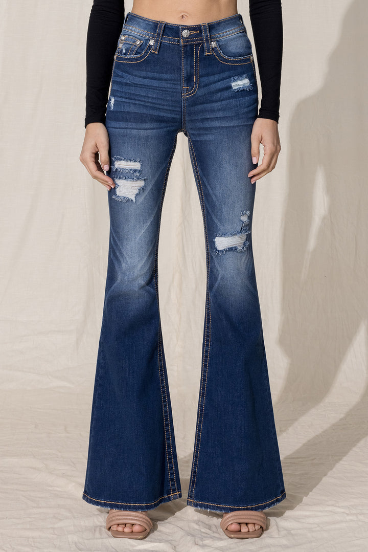 High Rise Sassy Flare | Only $79.20 | Med/Dark Wash | Miss Me