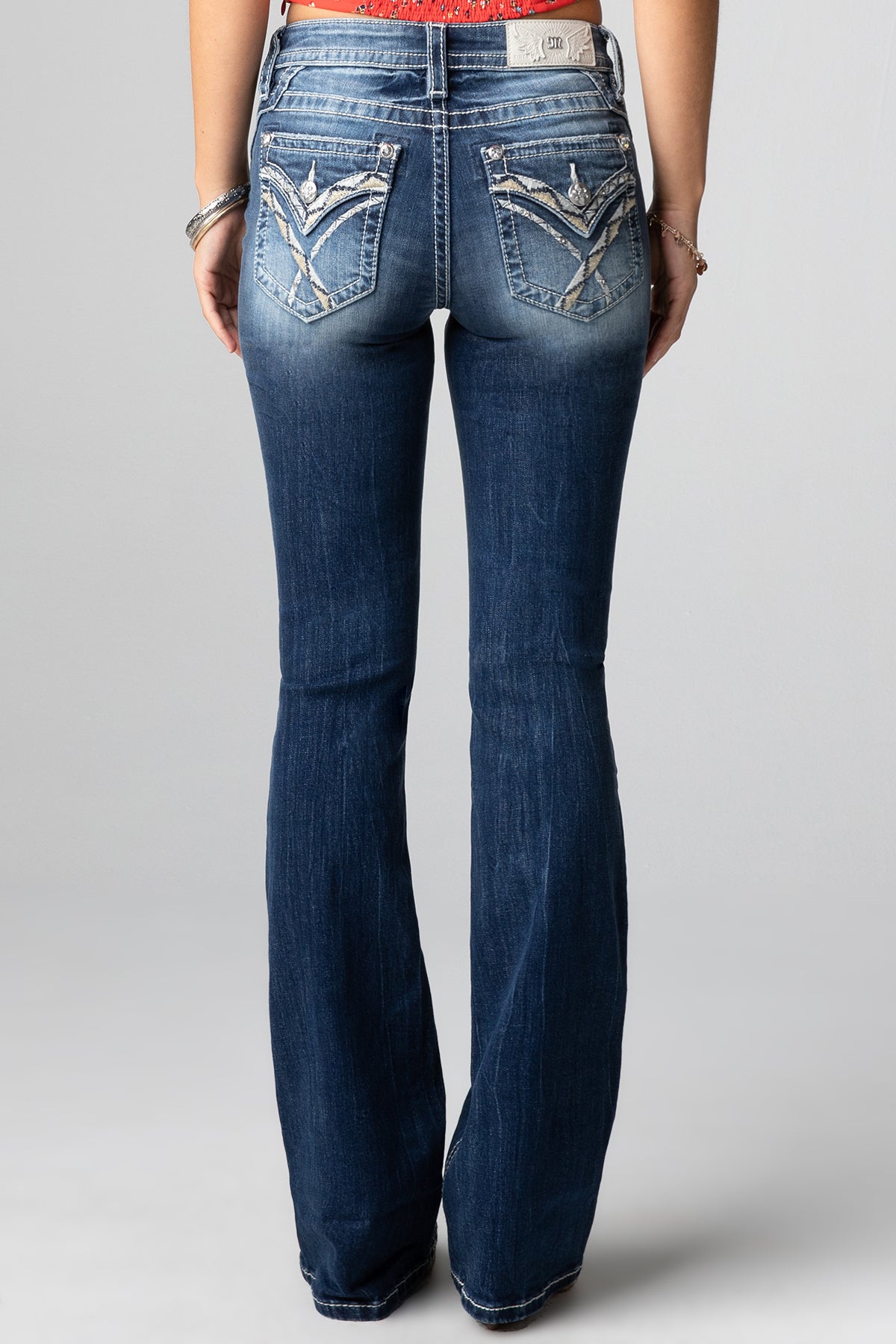 Rhinestone Mid-Rise Bootcut Jeans