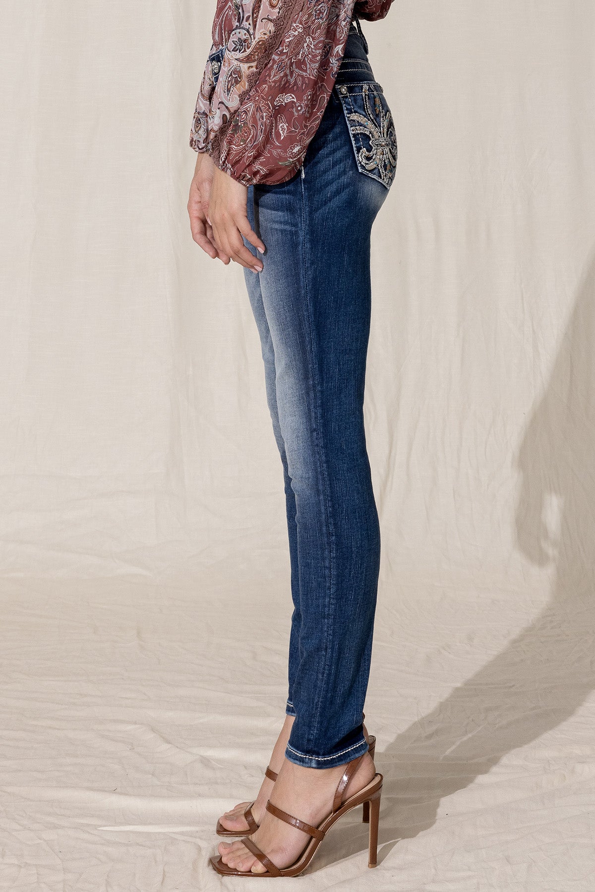 Petite Rhinestone Fleur-de-lis Jeans
