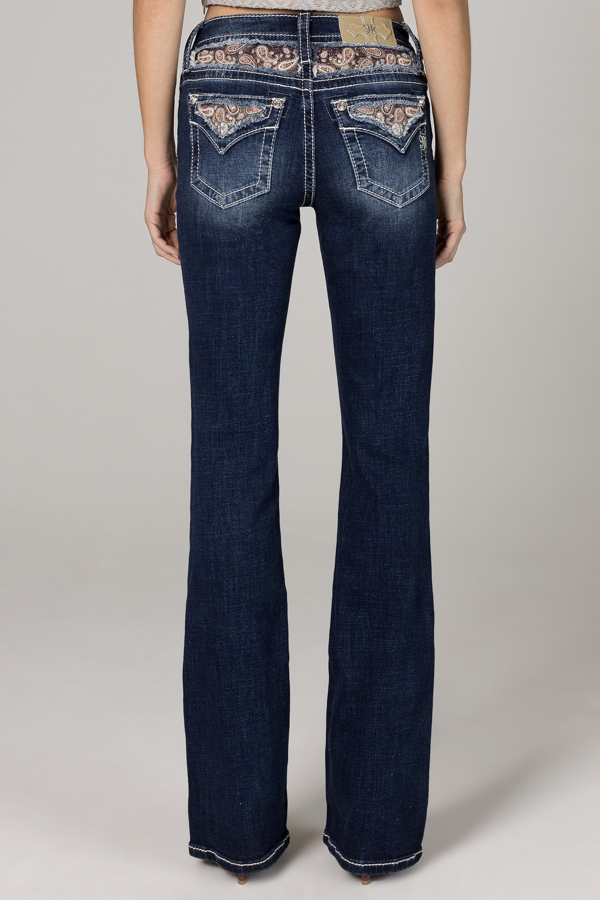 Paisley Embroidered And Embellished Denim - Medium Wash