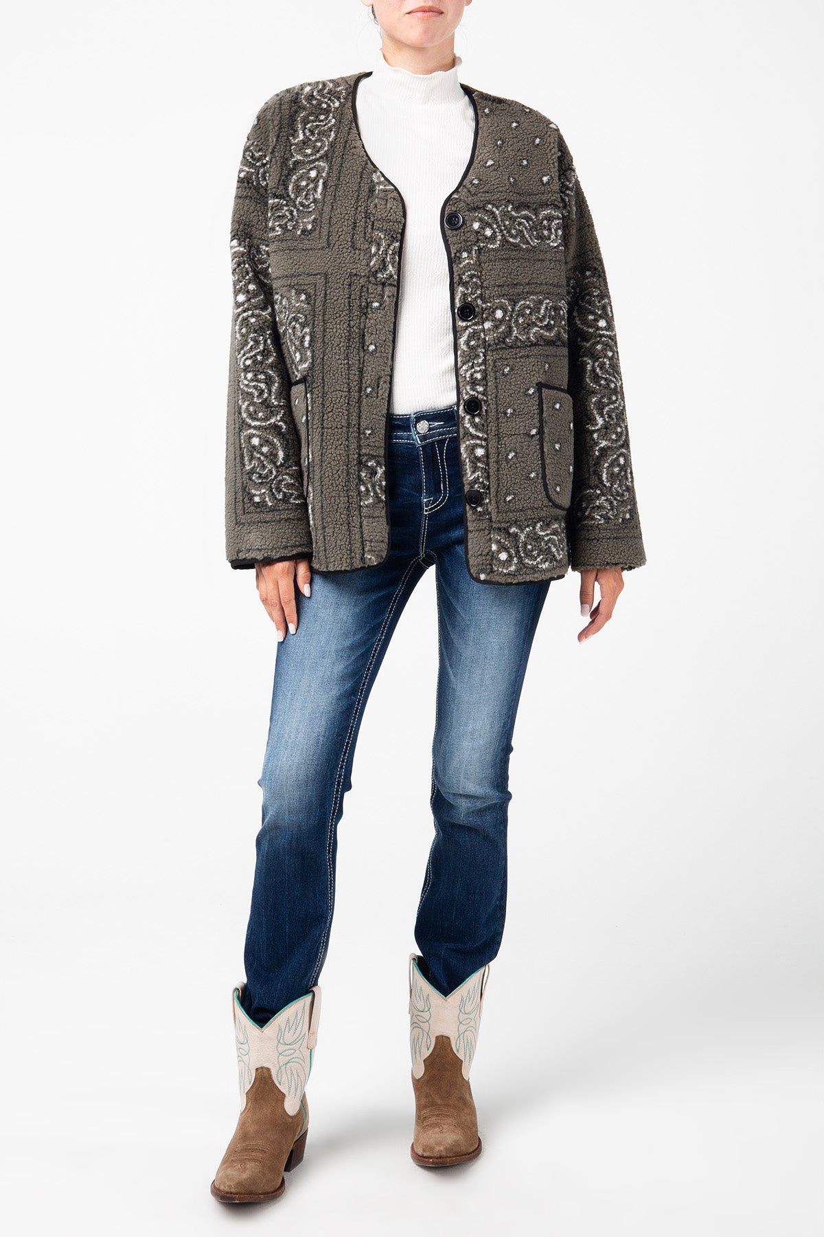 Bandana Sherpa Jacket – Miss Me