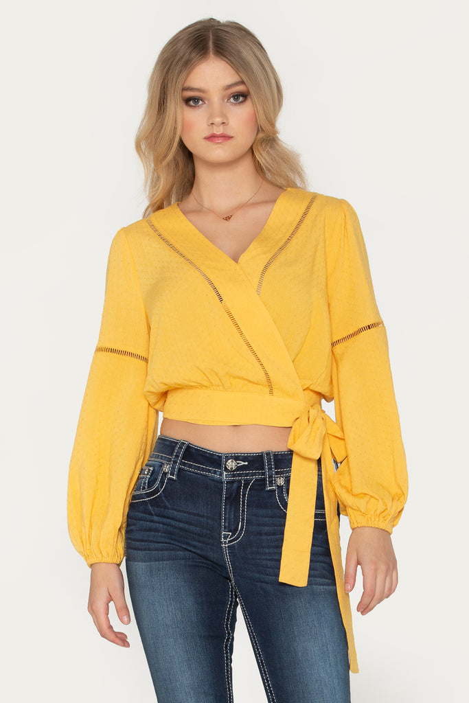 Embroidered Side Sash Top | Only $54.00 | Yellow | Miss Me